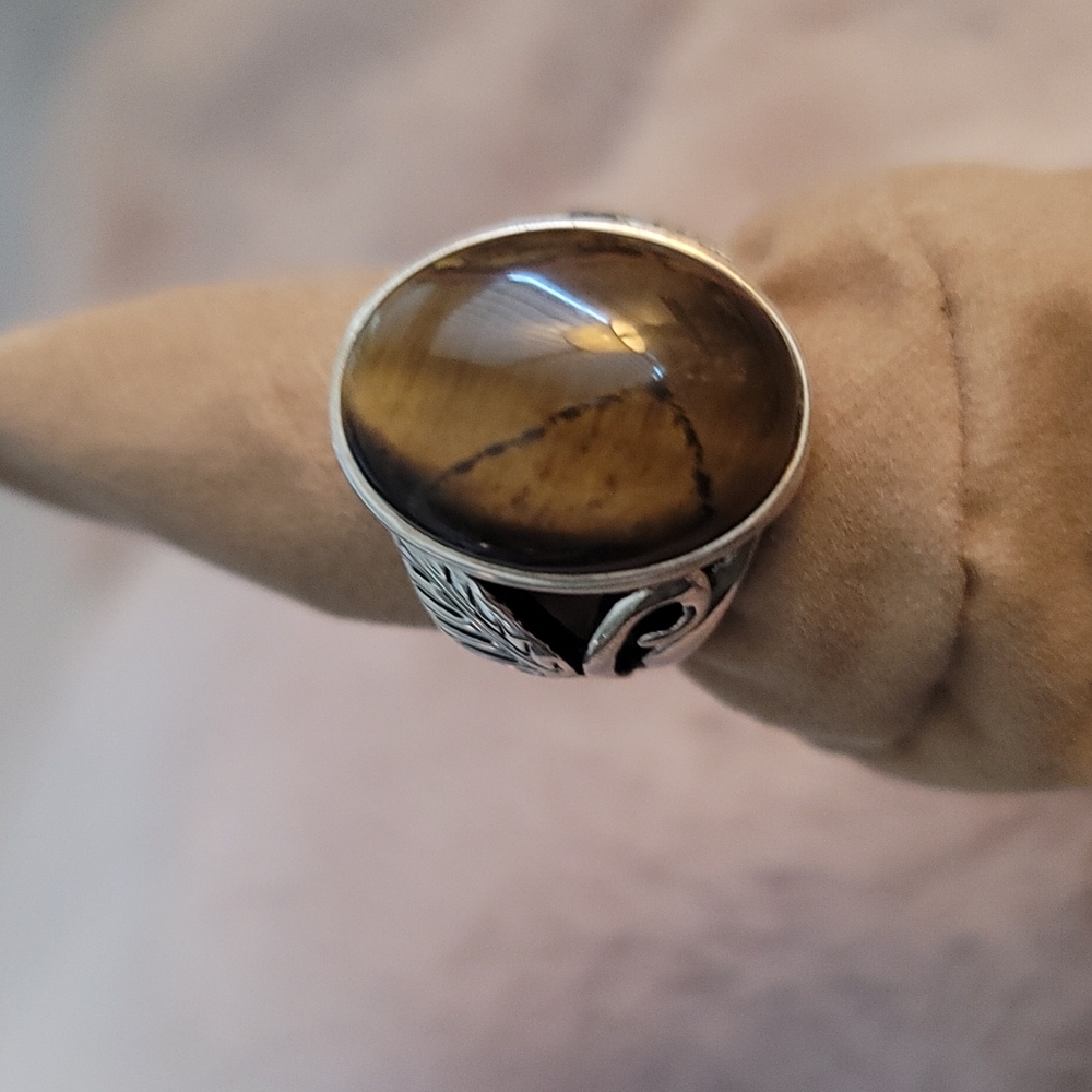 Bold Sterling Tigers Eye Ring